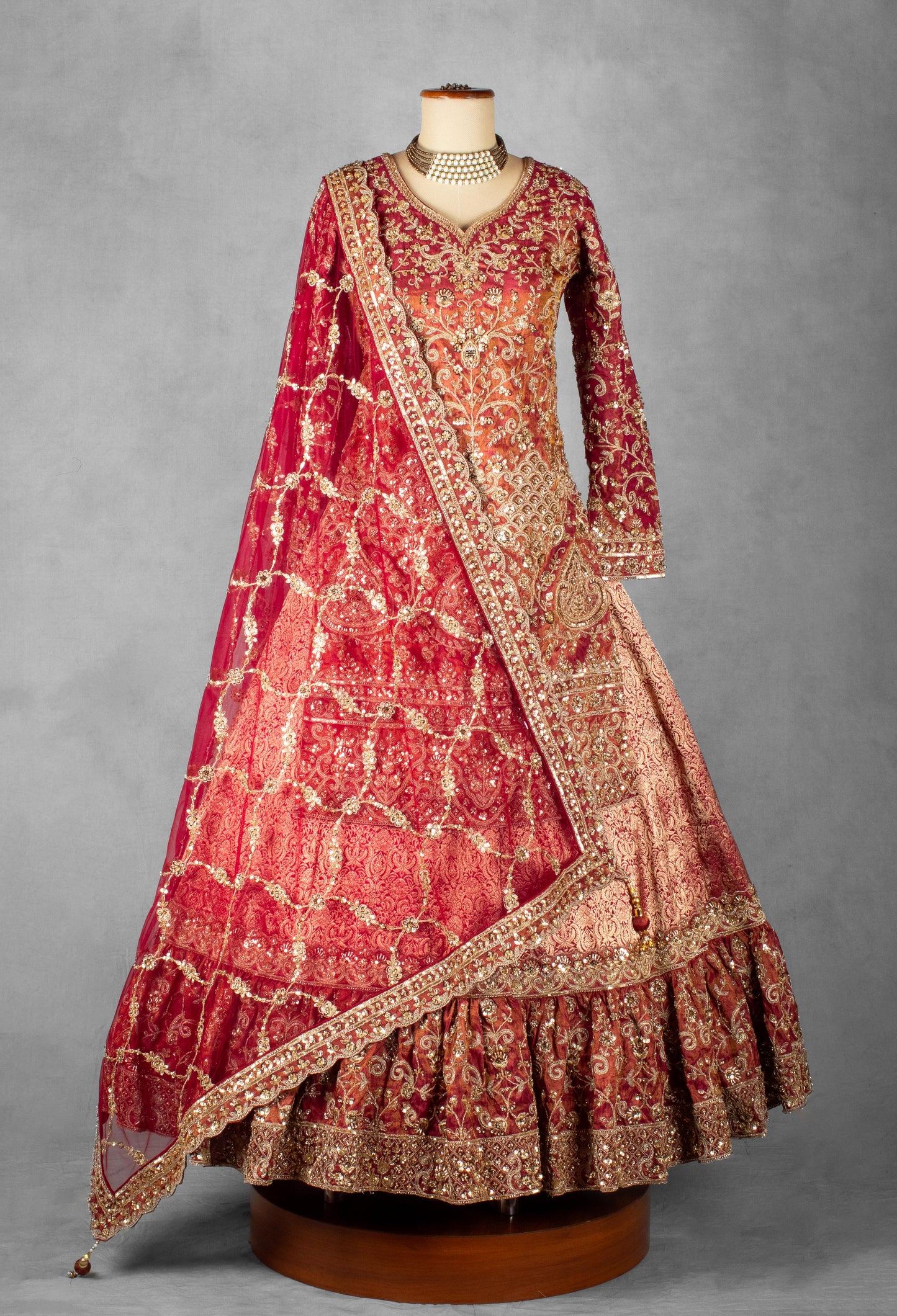 Red Heavy Zari & Sequence Embroidered Anarkali Set with Matching Dupatta