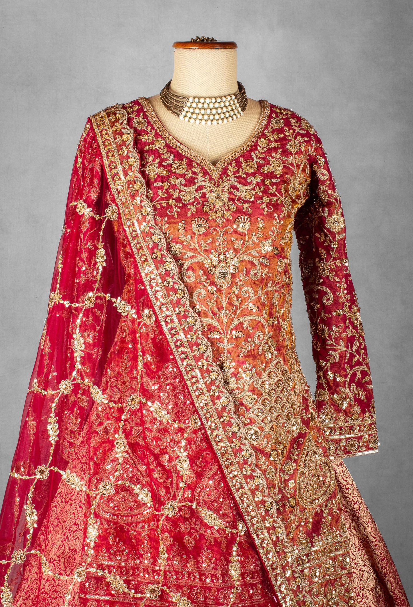 Red Heavy Zari & Sequence Embroidered Anarkali Set with Matching Dupatta