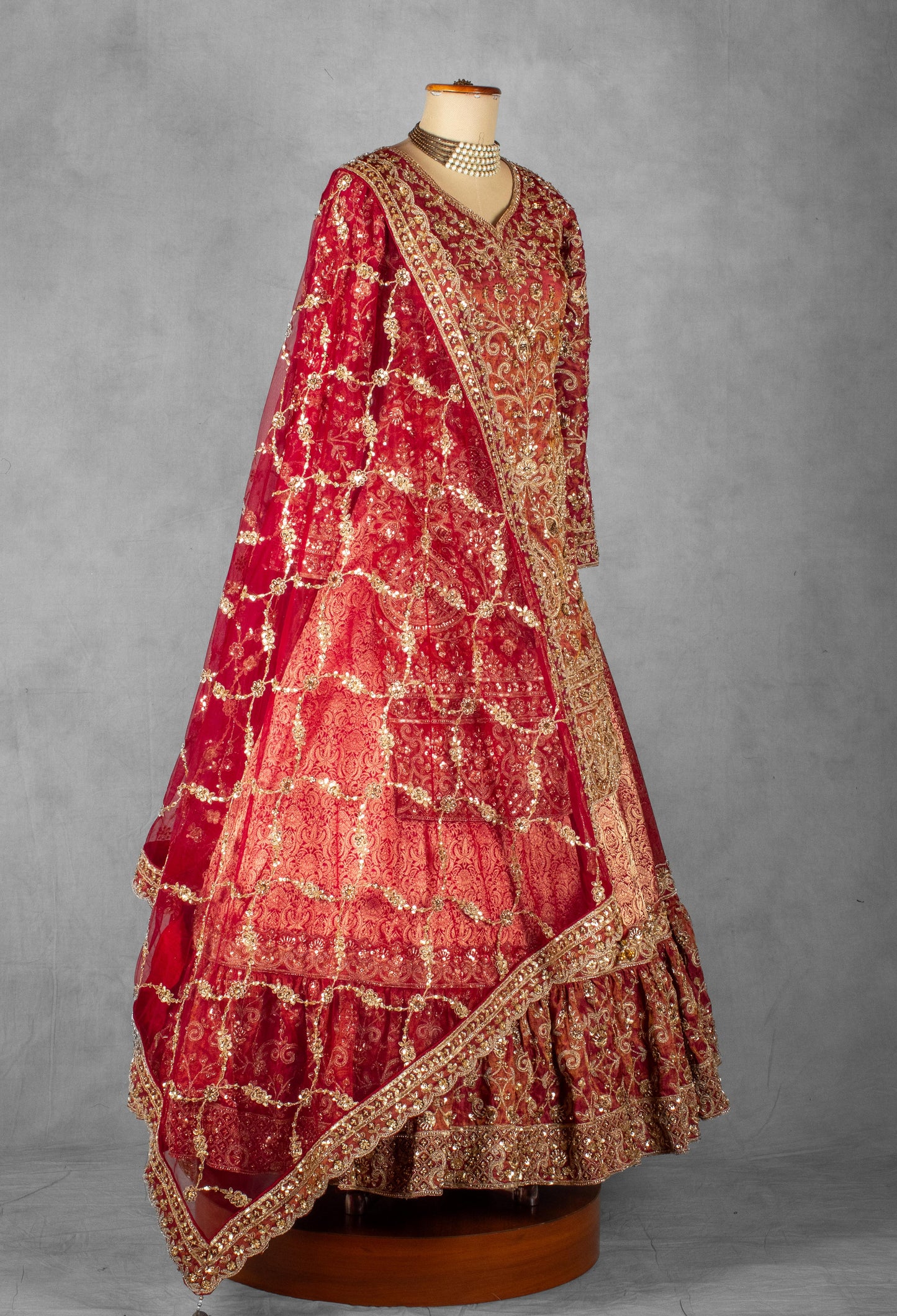 Red Heavy Zari & Sequence Embroidered Anarkali Set with Matching Dupatta