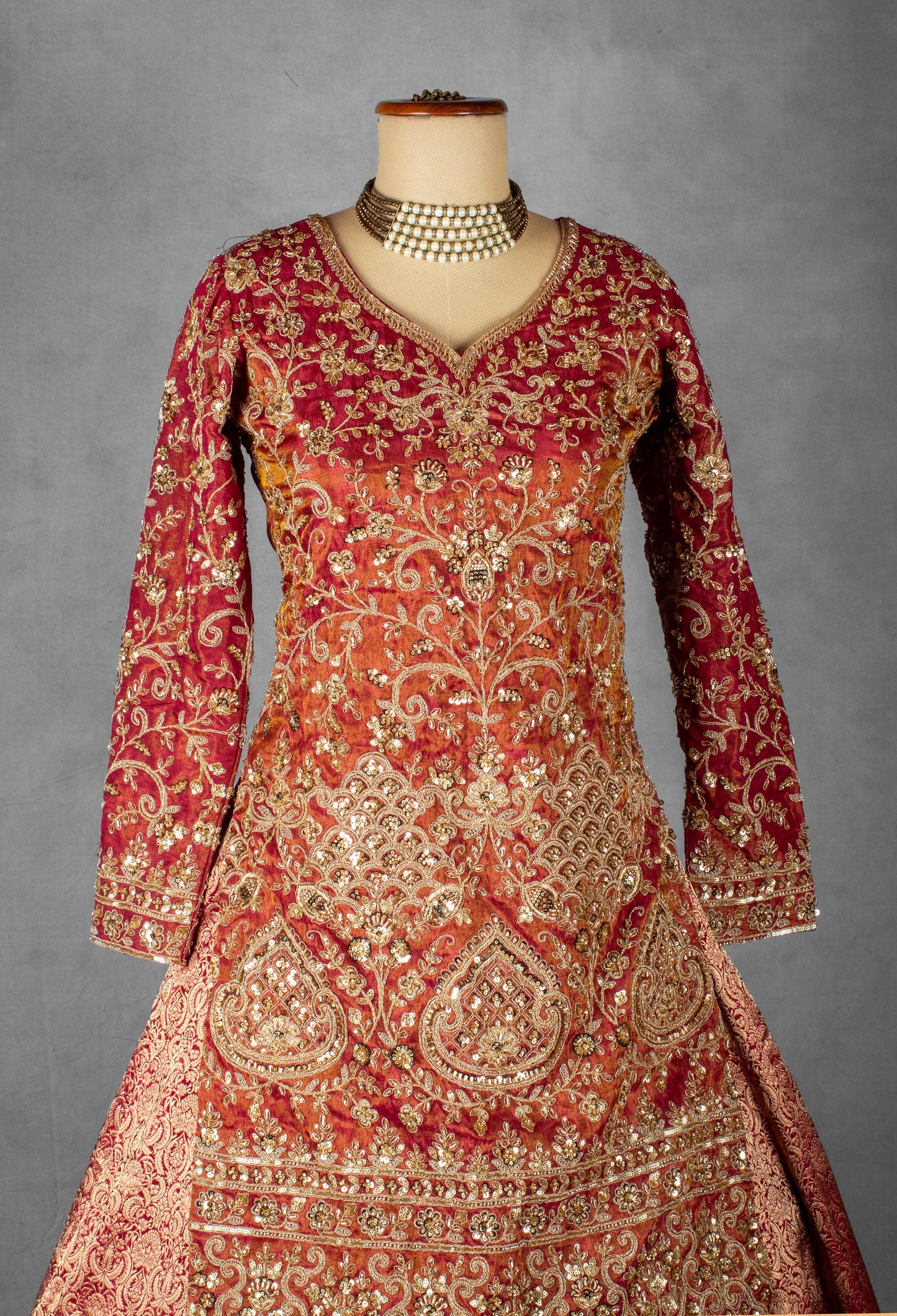 Red Heavy Zari & Sequence Embroidered Anarkali Set with Matching Dupatta