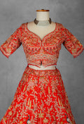 Bright Red Heavy Embroidered Bridal Lehenga Set with Zari & Resham Work | Designer Wedding Wear