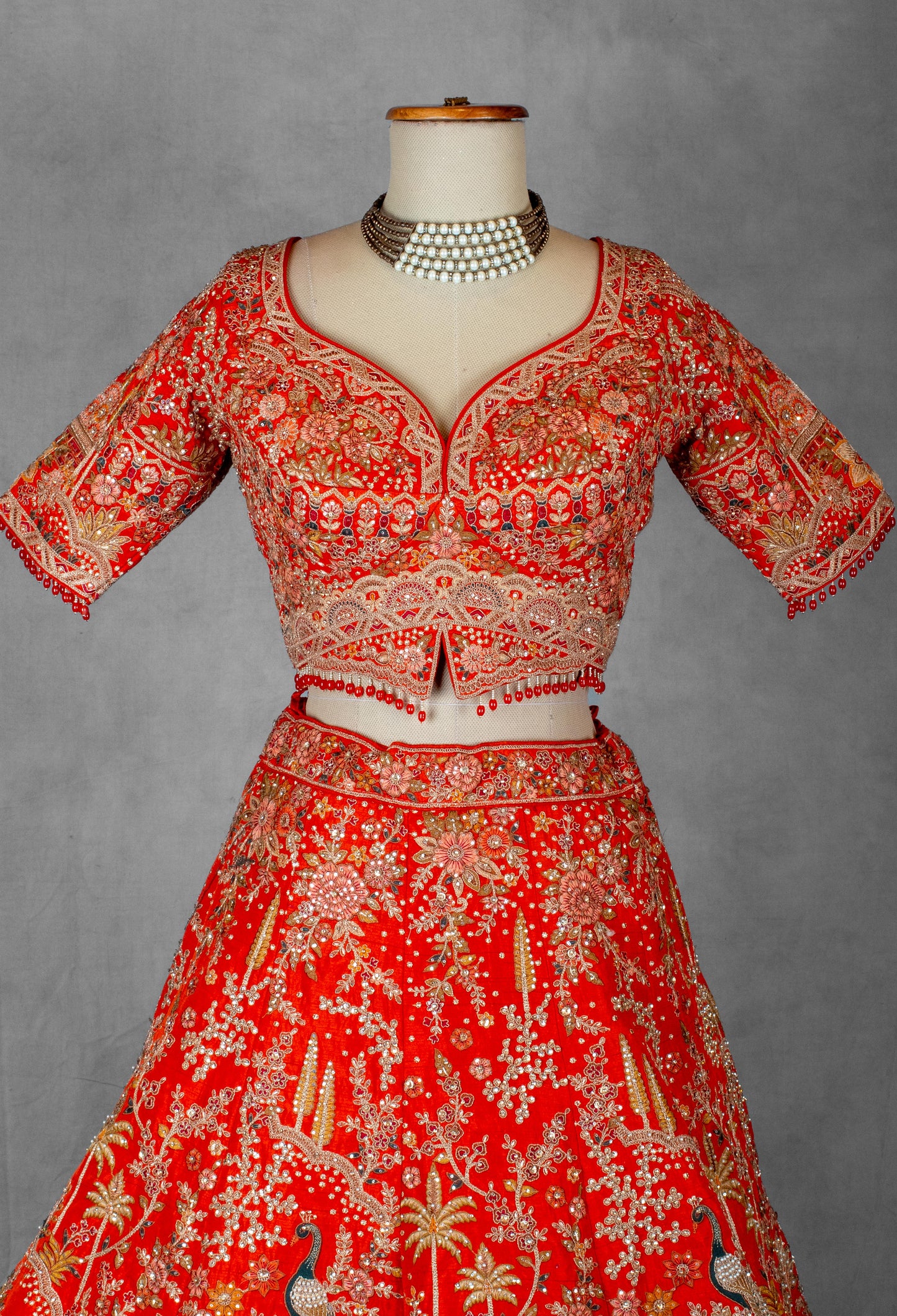 Bright Red Heavy Embroidered Bridal Lehenga Set with Zari & Resham Work | Designer Wedding Wear