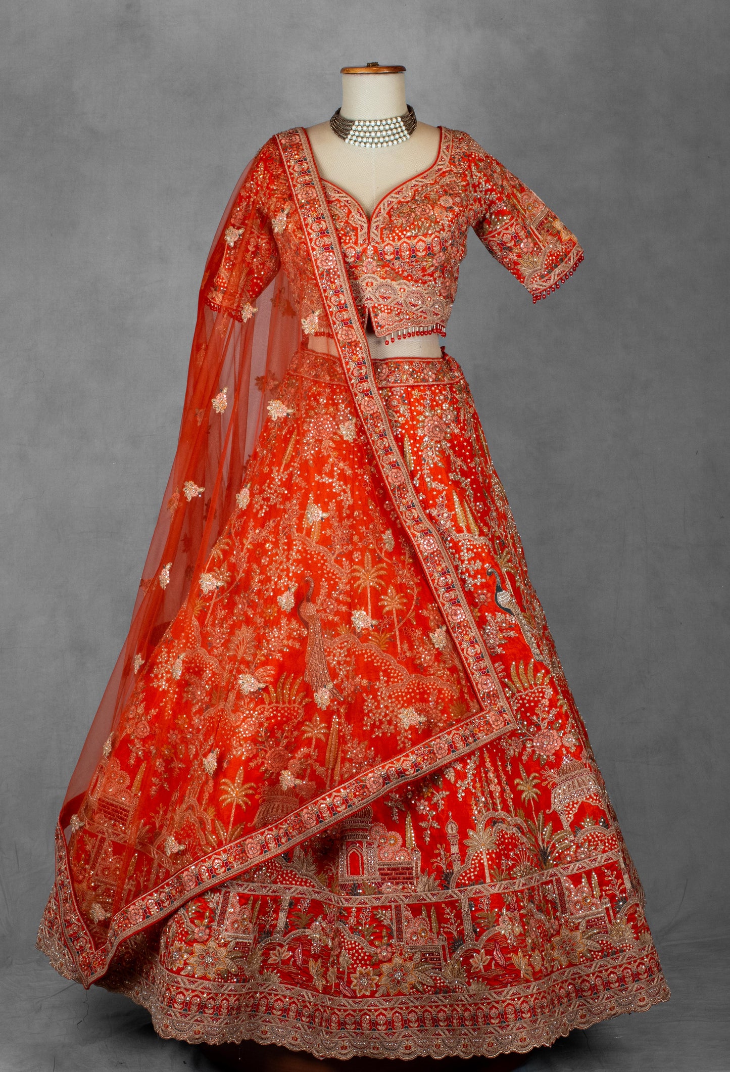 Bright Red Heavy Embroidered Bridal Lehenga Set with Zari & Resham Work | Designer Wedding Wear