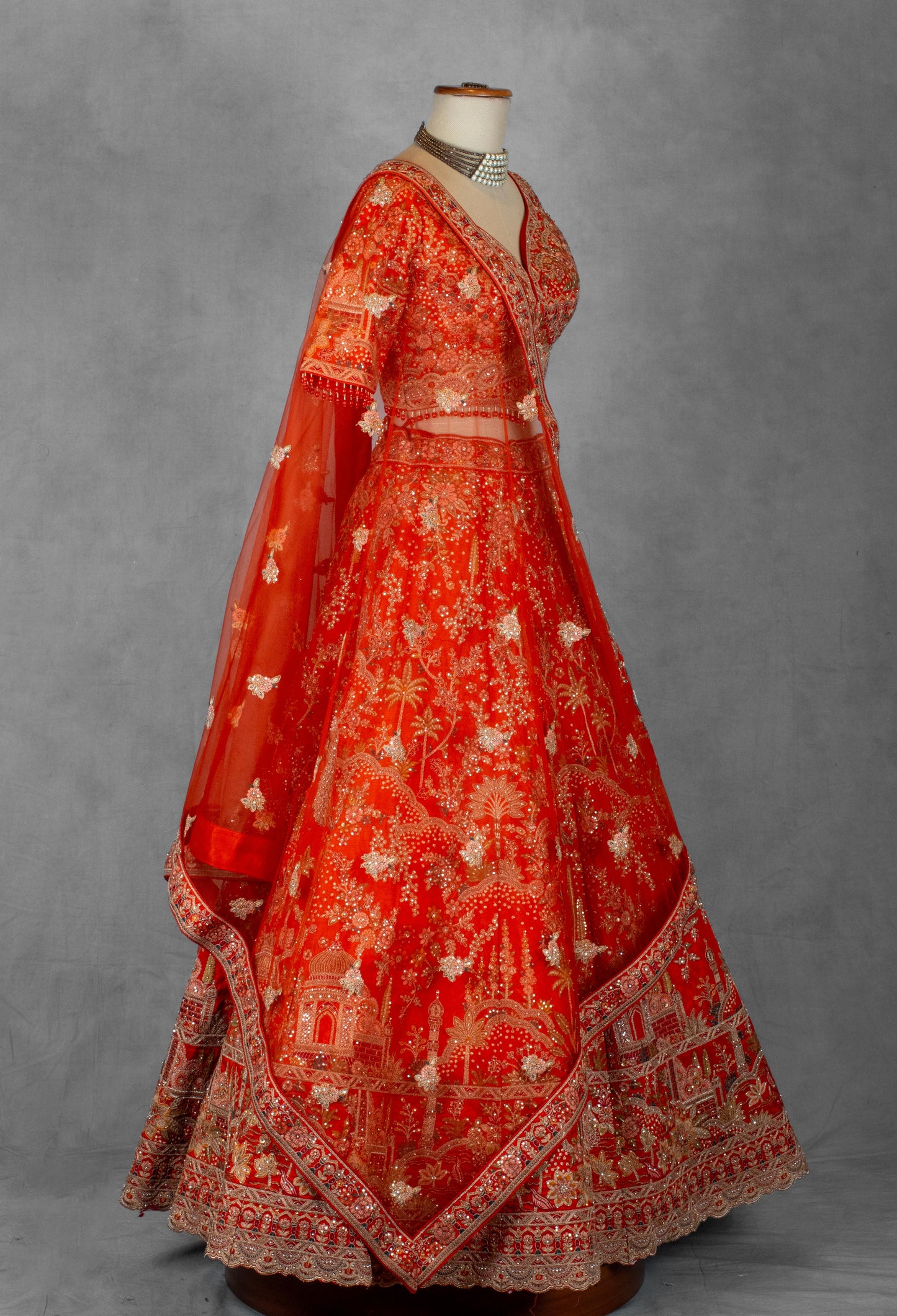 Bright Red Heavy Embroidered Bridal Lehenga Set with Zari & Resham Work | Designer Wedding Wear