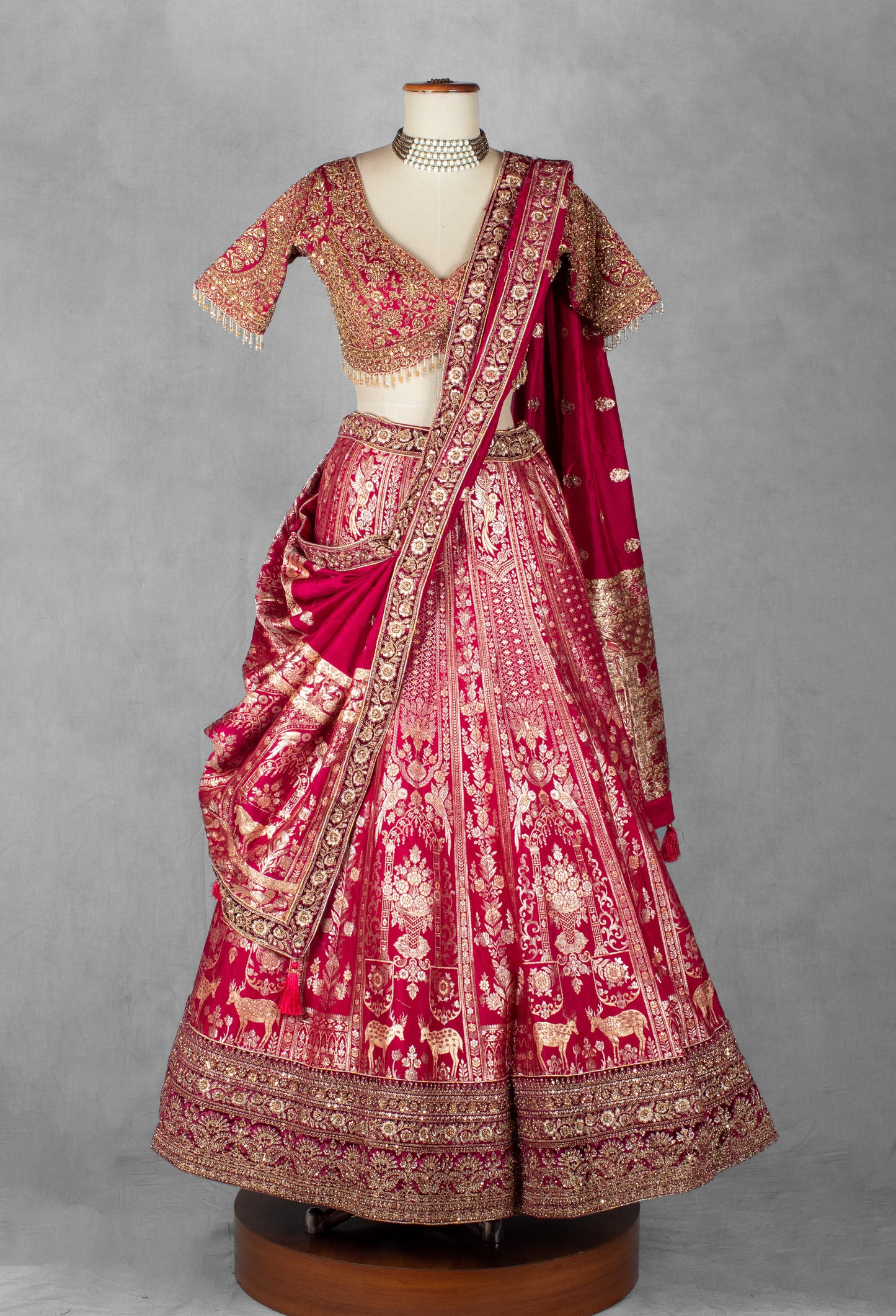 Deep Pink Heritage Zardosi Bridal Lehenga Set with Heavy Hand Embroidery