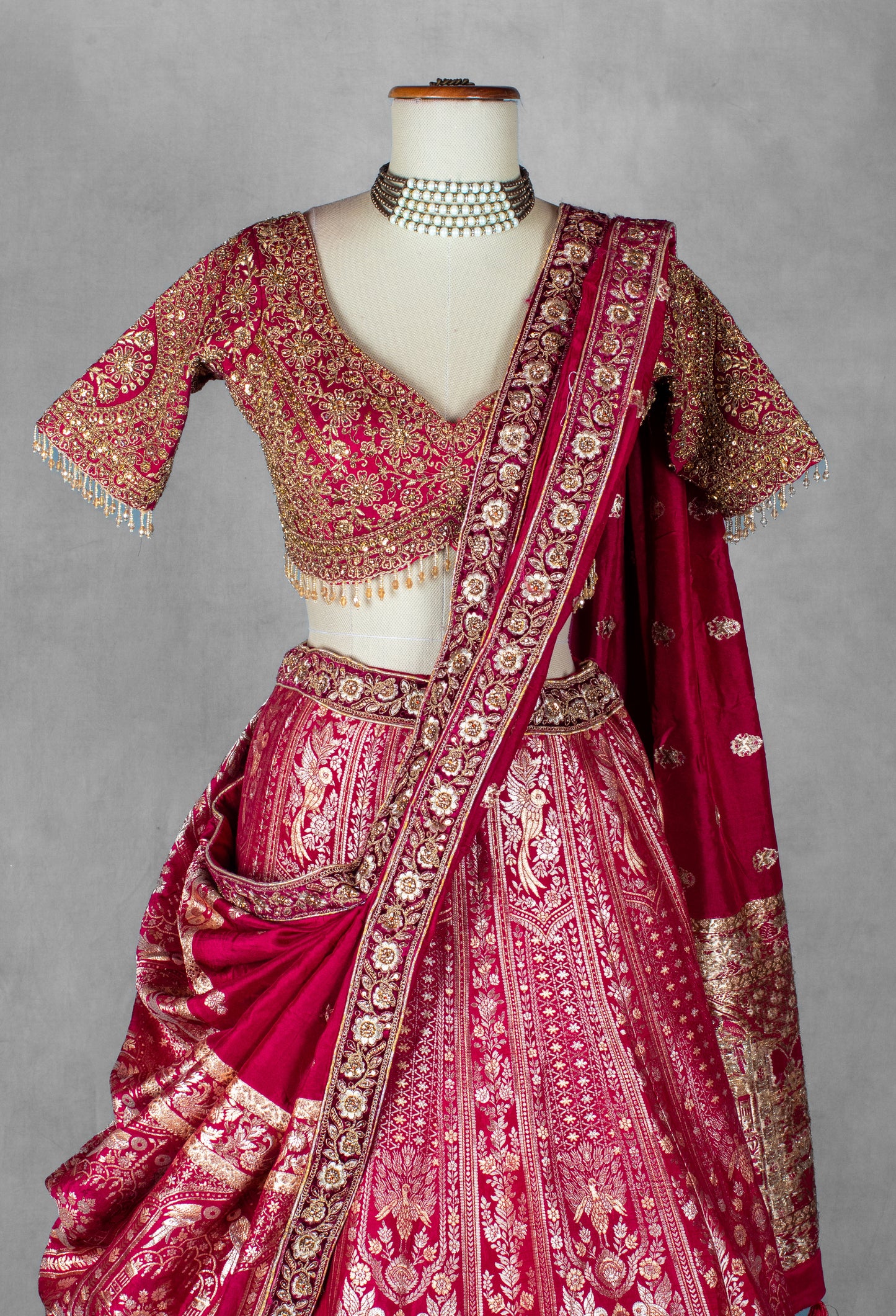 Deep Pink Heritage Zardosi Bridal Lehenga Set with Heavy Hand Embroidery