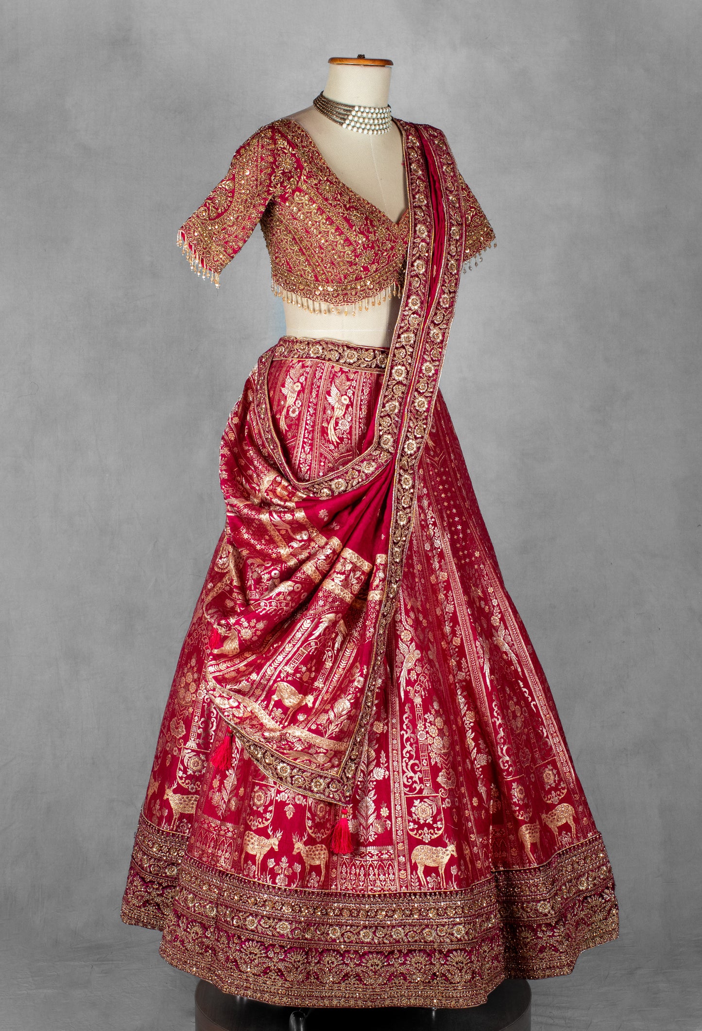 Deep Pink Heritage Zardosi Bridal Lehenga Set with Heavy Hand Embroidery