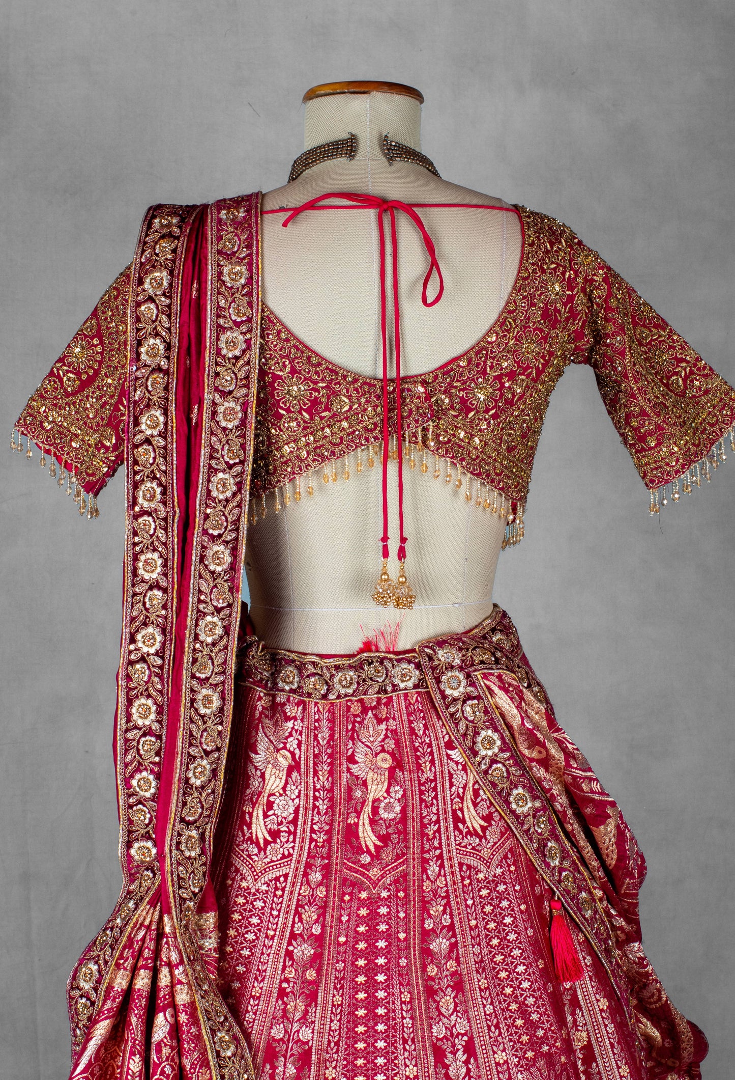 Deep Pink Heritage Zardosi Bridal Lehenga Set with Heavy Hand Embroidery