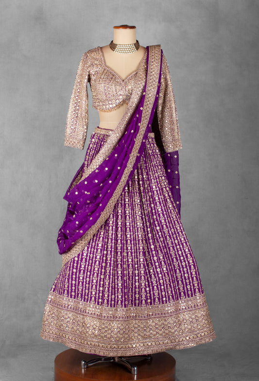 Purple mirror and zari embroidered lehenga set with designer blouse – product image 2