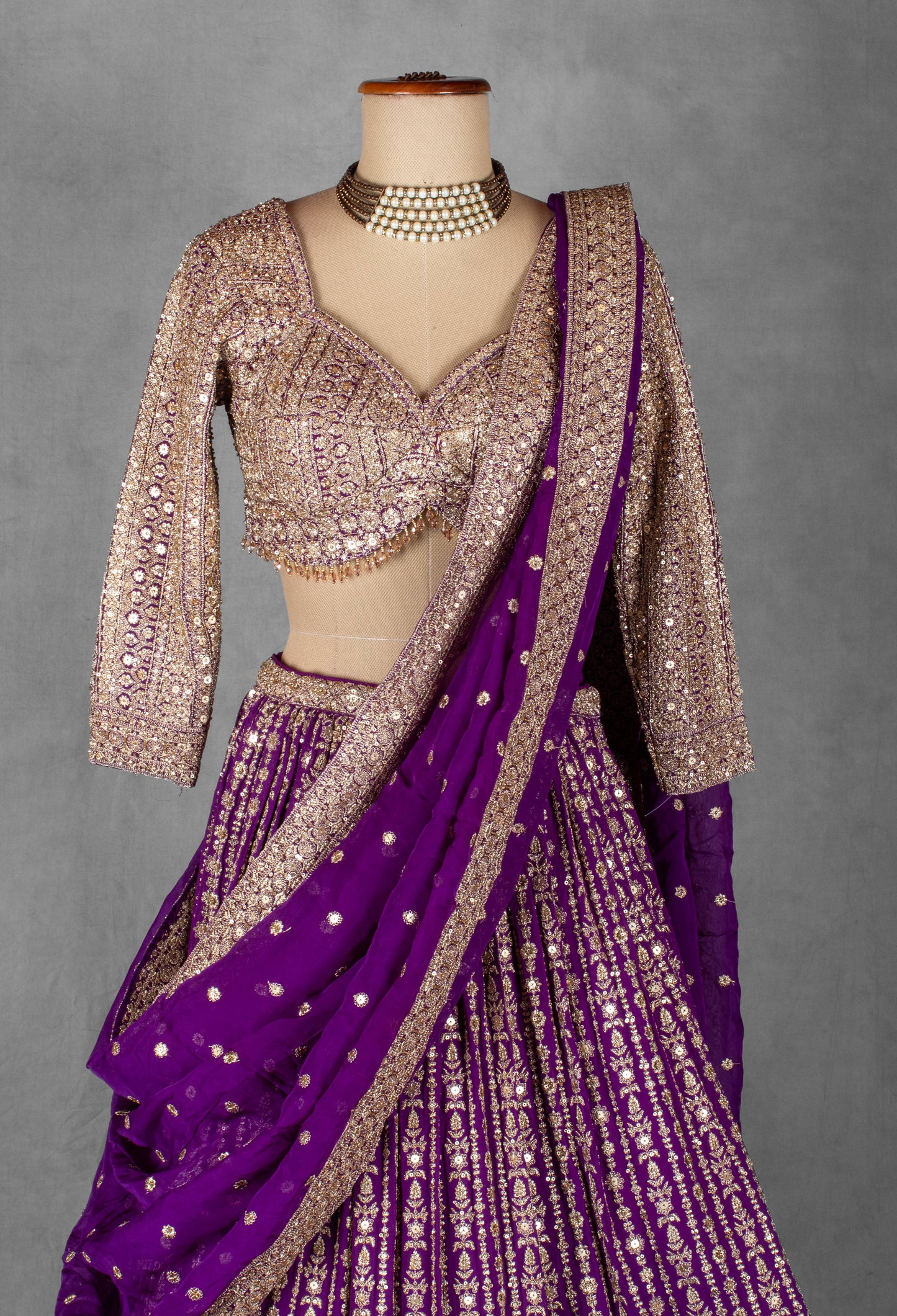 Purple Heavy Mirror & Zari Embroidered Lehenga Set with Designer Blouse
