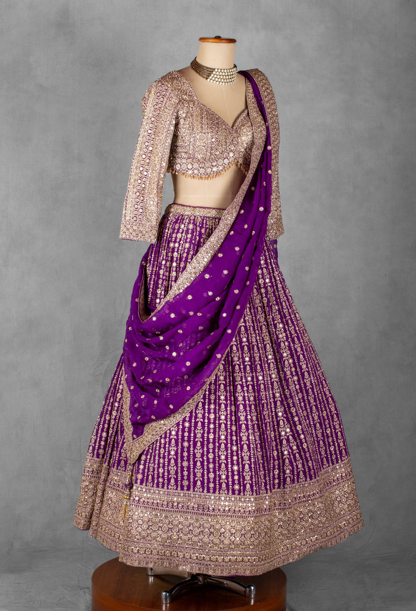 Purple Heavy Mirror & Zari Embroidered Lehenga Set with Designer Blouse