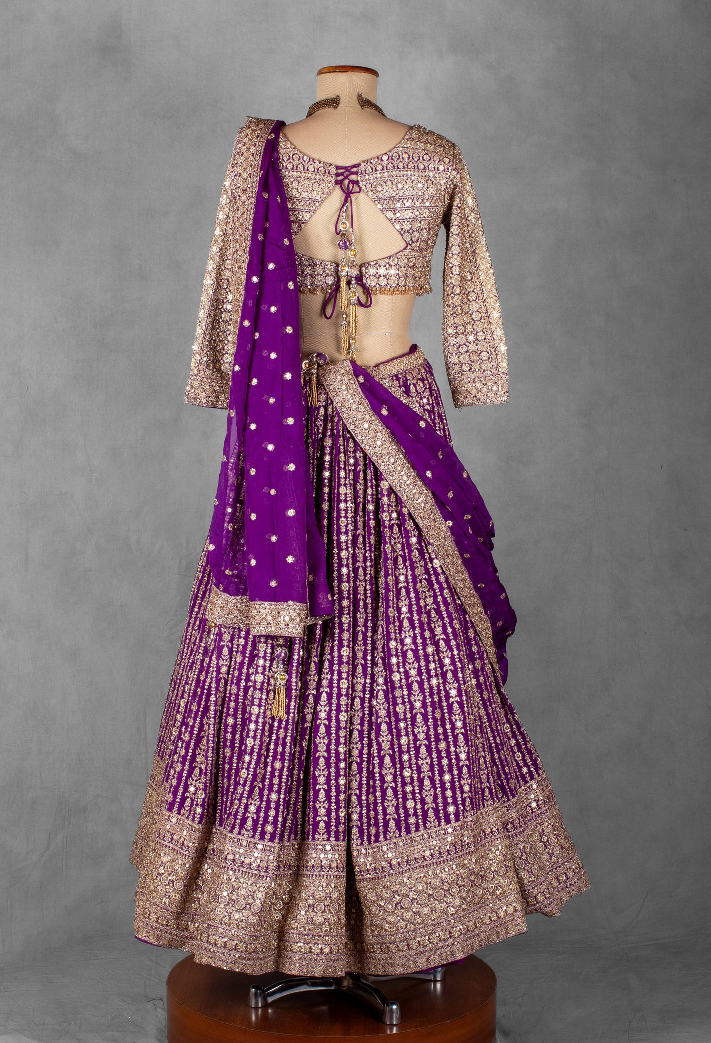 Purple Heavy Mirror & Zari Embroidered Lehenga Set with Designer Blouse