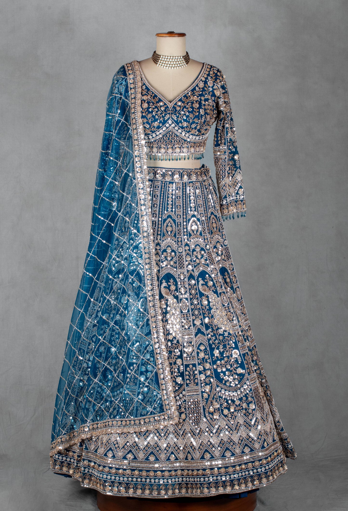 Royal Teal Blue Heavy Embroidered Bridal Lehenga Set with Designer Blouse & Net Dupatta | Premium Wedding Wear