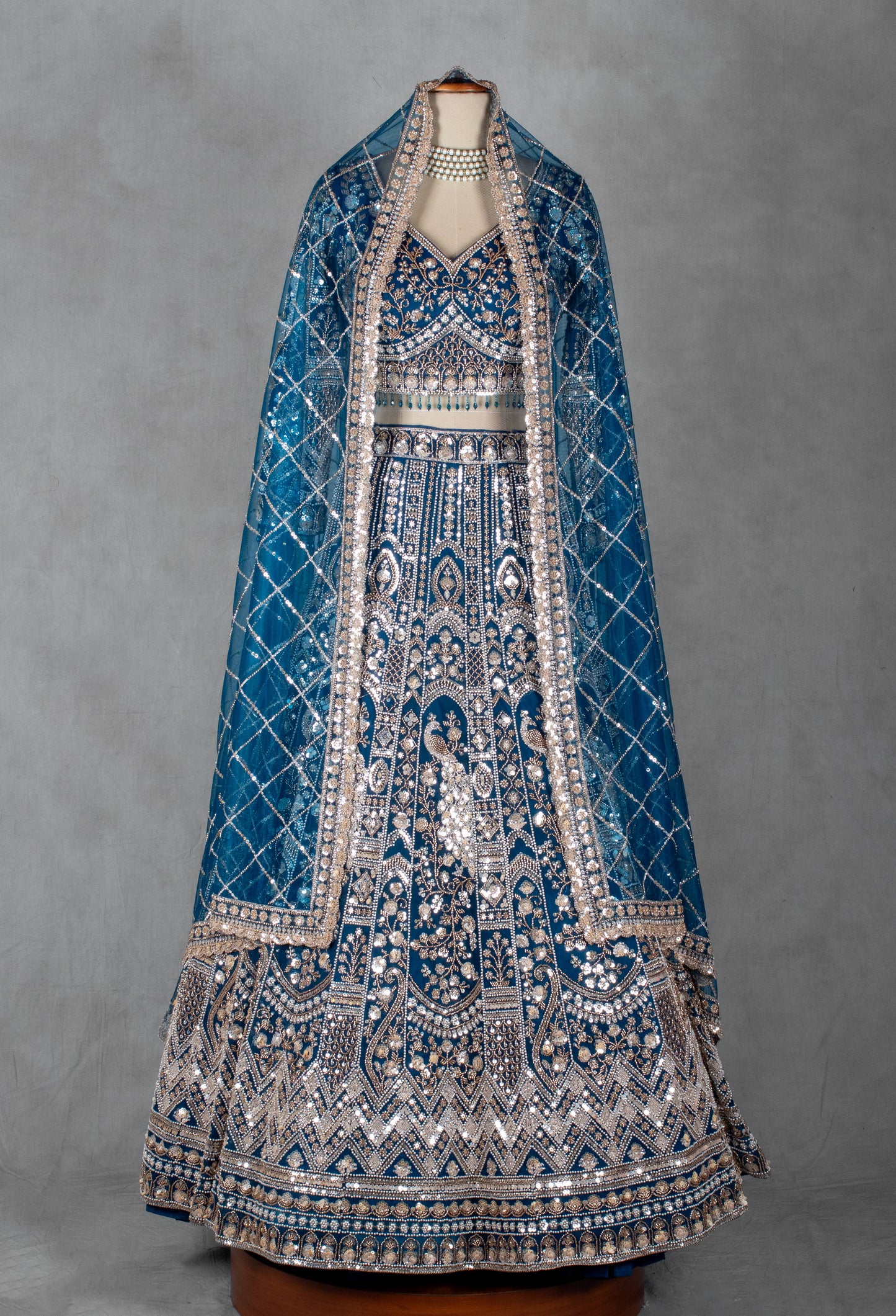 Royal Teal Blue Heavy Embroidered Bridal Lehenga Set with Designer Blouse & Net Dupatta | Premium Wedding Wear