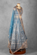 Powder Blue Heavy Embroidered Bridal Lehenga Set with Mirror Work Blouse & Net Dupatta | Designer Wedding Wear