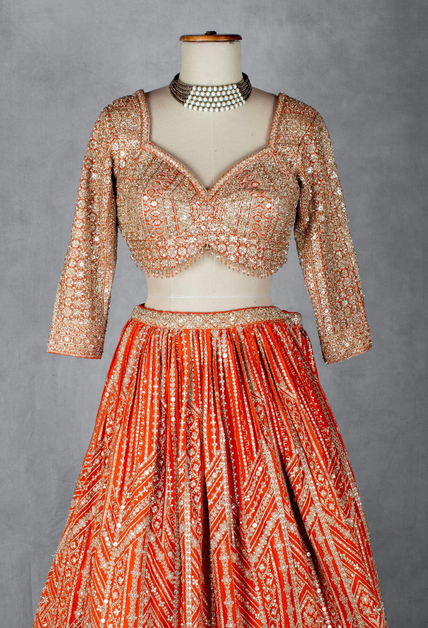Orange Heavy Sequin & Zari Embroidered Lehenga Set with Designer Blouse