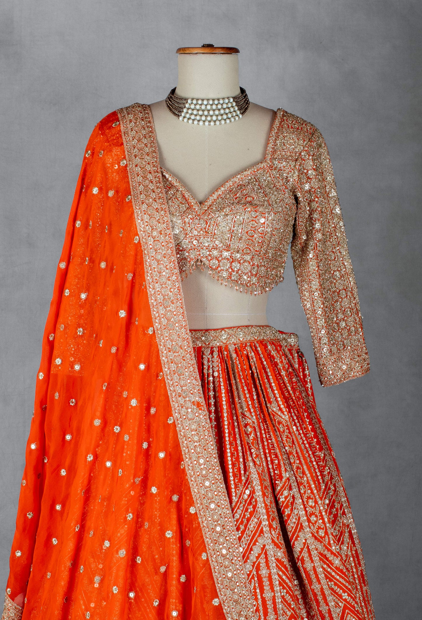 Orange Heavy Sequin & Zari Embroidered Lehenga Set with Designer Blouse