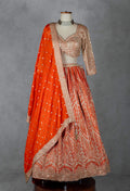 Orange Heavy Sequin & Zari Embroidered Lehenga Set with Designer Blouse