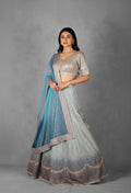 Ice Blue Sequin & Thread Embroidered Lehenga Set with Designer Blouse and Net Dupatta