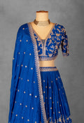 Royal Blue Heavy Embroidered Lehenga Set with Zari & Sequin Detailing