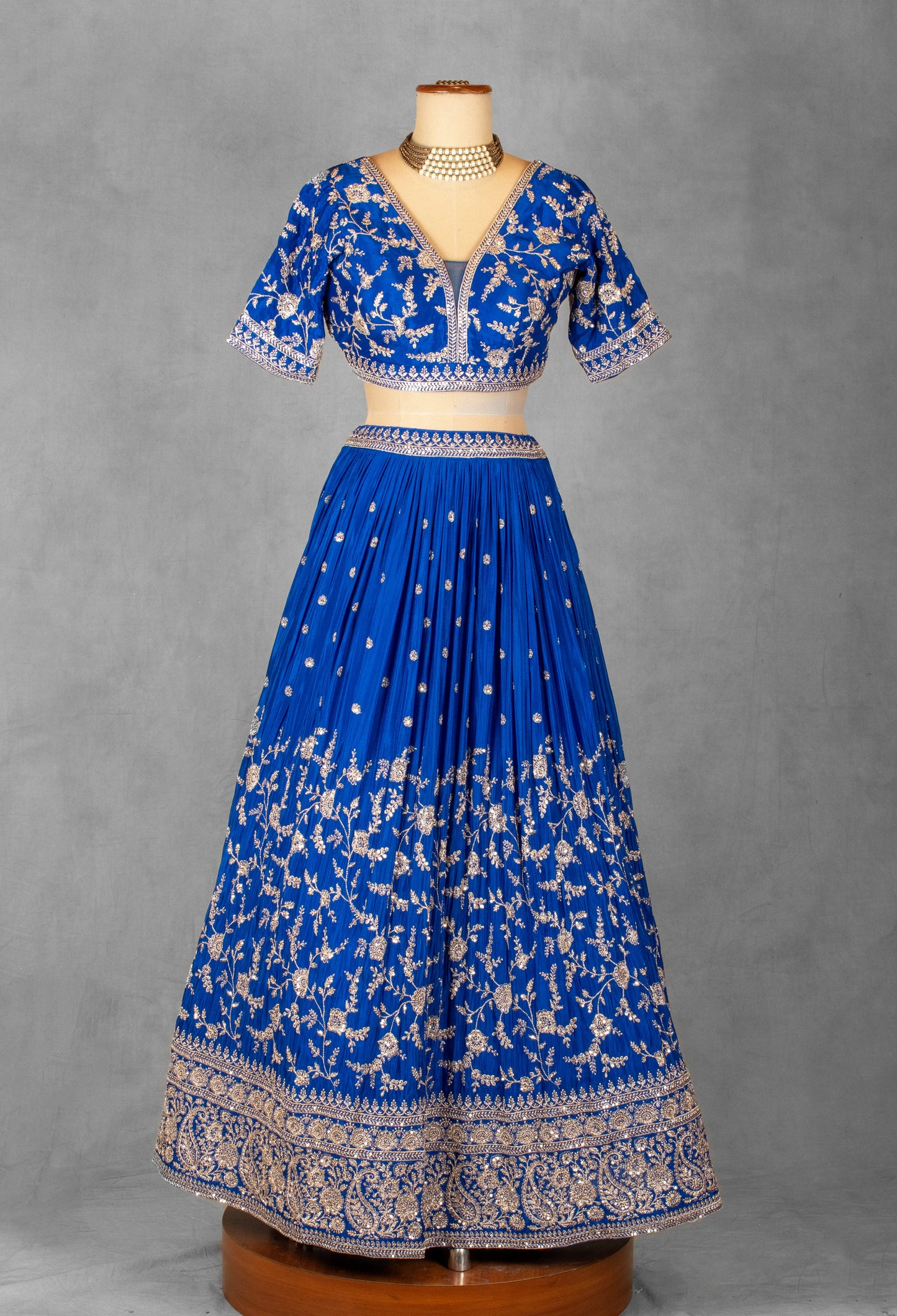 Royal Blue Heavy Embroidered Lehenga Set with Zari & Sequin Detailing