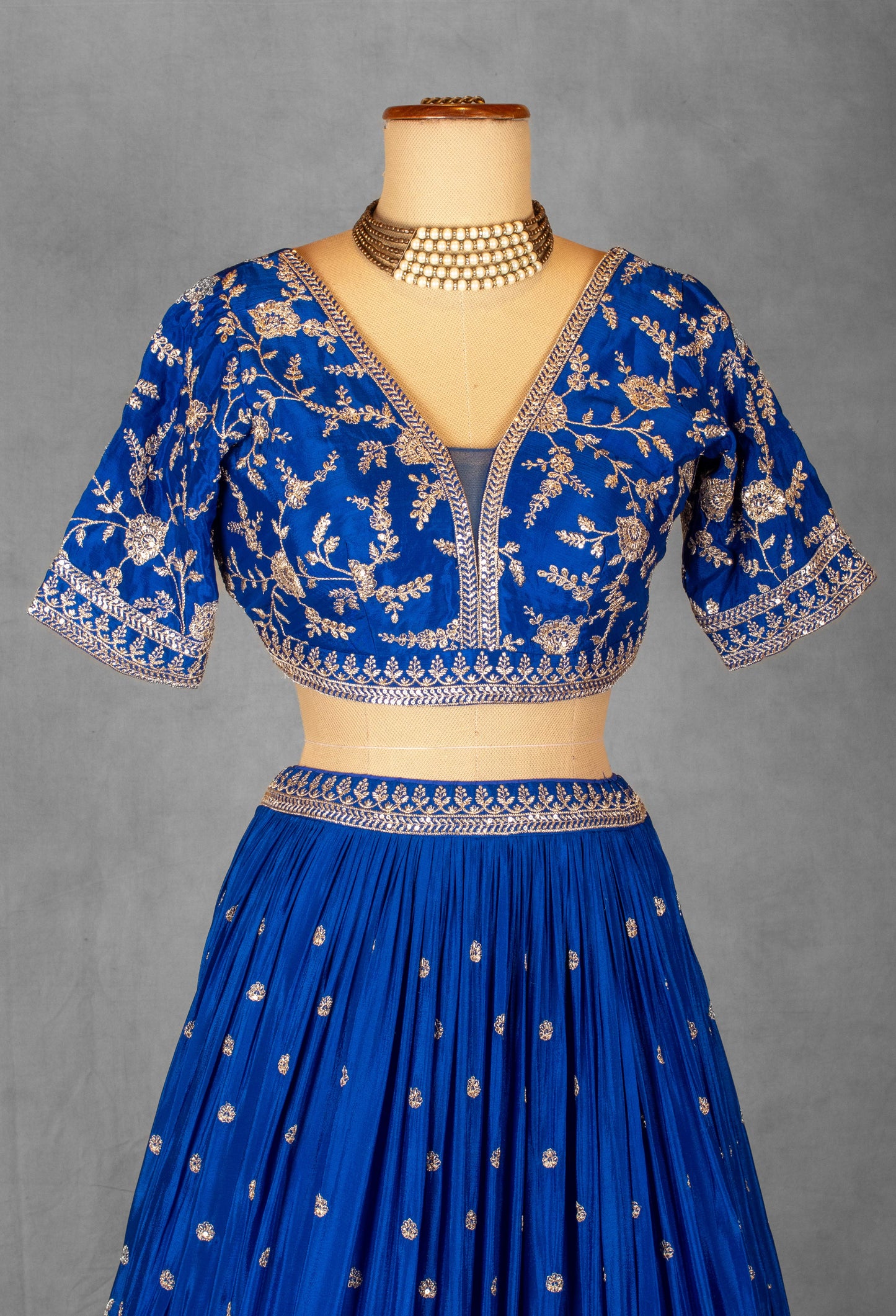 Royal Blue Heavy Embroidered Lehenga Set with Zari & Sequin Detailing