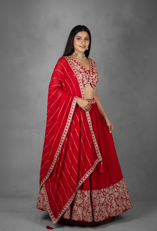 Red Bridal Embroidered Lehenga Set with Heavy Zari & Sequin Work