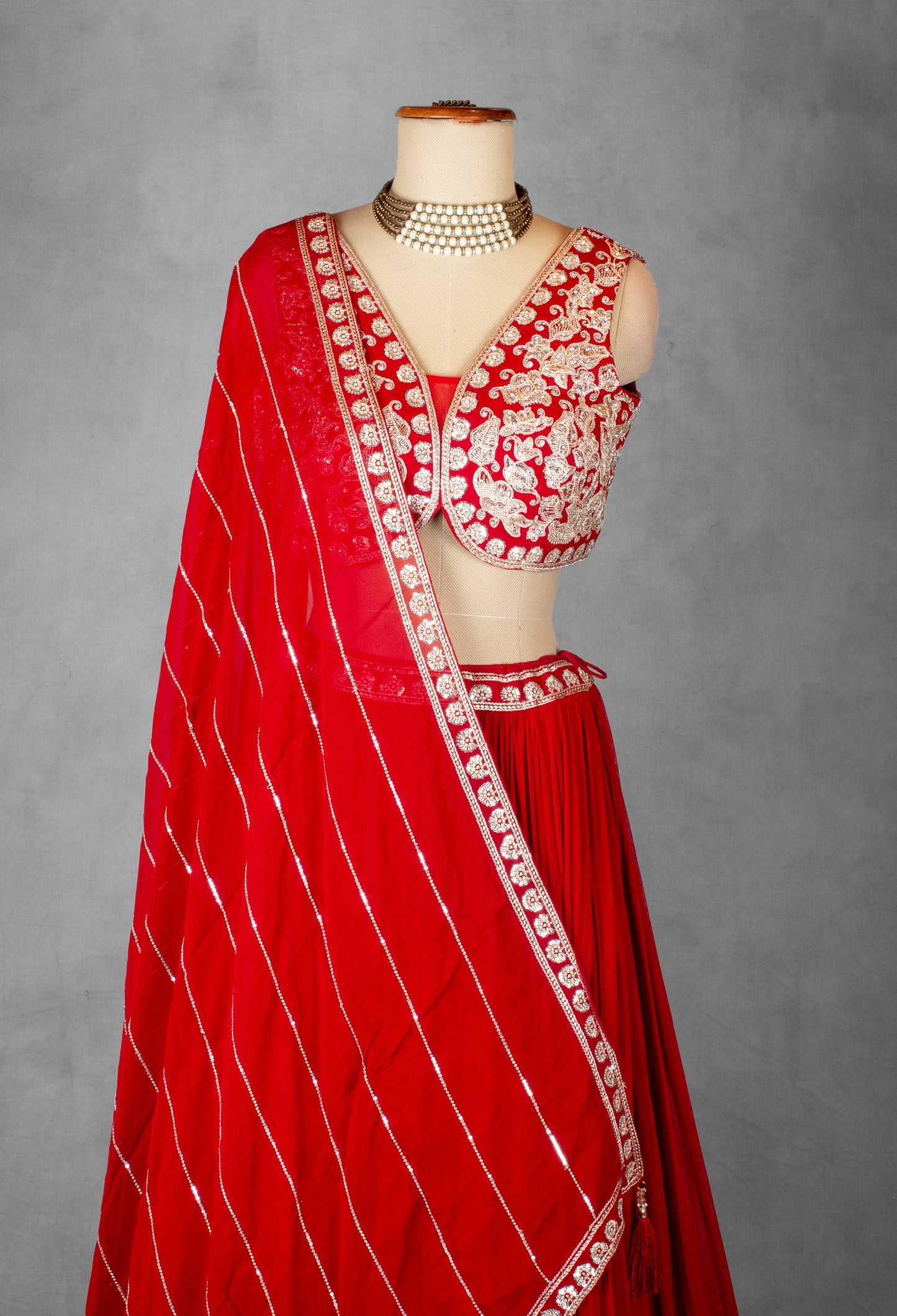 Red Bridal Embroidered Lehenga Set with Heavy Zari & Sequin Work