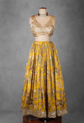 Mustard Yellow Printed Lehenga Set with Heavy Sequin Crop Top & Embellished Dupatta