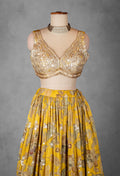 Mustard Yellow Printed Lehenga Set with Heavy Sequin Crop Top & Embellished Dupatta