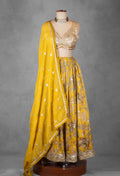 Mustard Yellow Printed Lehenga Set with Heavy Sequin Crop Top & Embellished Dupatta