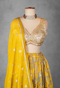 Mustard Yellow Printed Lehenga Set with Heavy Sequin Crop Top & Embellished Dupatta