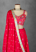 Rani Pink Thread & Mirror Embroidered Lehenga Set with Floral Designer Crop Top