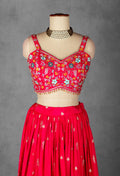 Rani Pink Thread & Mirror Embroidered Lehenga Set with Floral Designer Crop Top