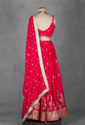 Rani Pink Thread & Mirror Embroidered Lehenga Set with Floral Designer Crop Top