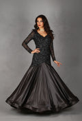 Black Embellished Mermaid Gown with Feather Neckline & Satin Flare | Designer Evening & Reception Wear