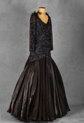 Black Embellished Mermaid Gown with Feather Neckline & Satin Flare | Designer Evening & Reception Wear