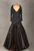 Black Embellished Mermaid Gown with Feather Neckline & Satin Flare | Designer Evening & Reception Wear