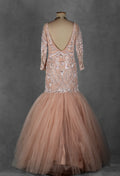 Peach Embellished Mermaid Gown with Handwork Bodice & Voluminous Tulle Flare | Designer Evening & Reception Wear