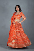 Vibrant Orange Zari Embroidered Lehenga Set with Matching Dupatta