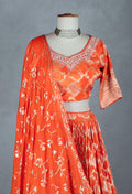 Vibrant Orange Zari Embroidered Lehenga Set with Matching Dupatta