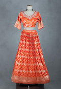 Vibrant Orange Zari Embroidered Lehenga Set with Matching Dupatta