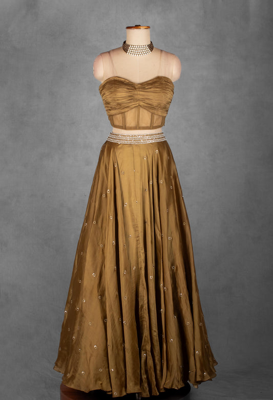 Olive gold embellished lehenga set with handcrafted sequin jacket – product image 2