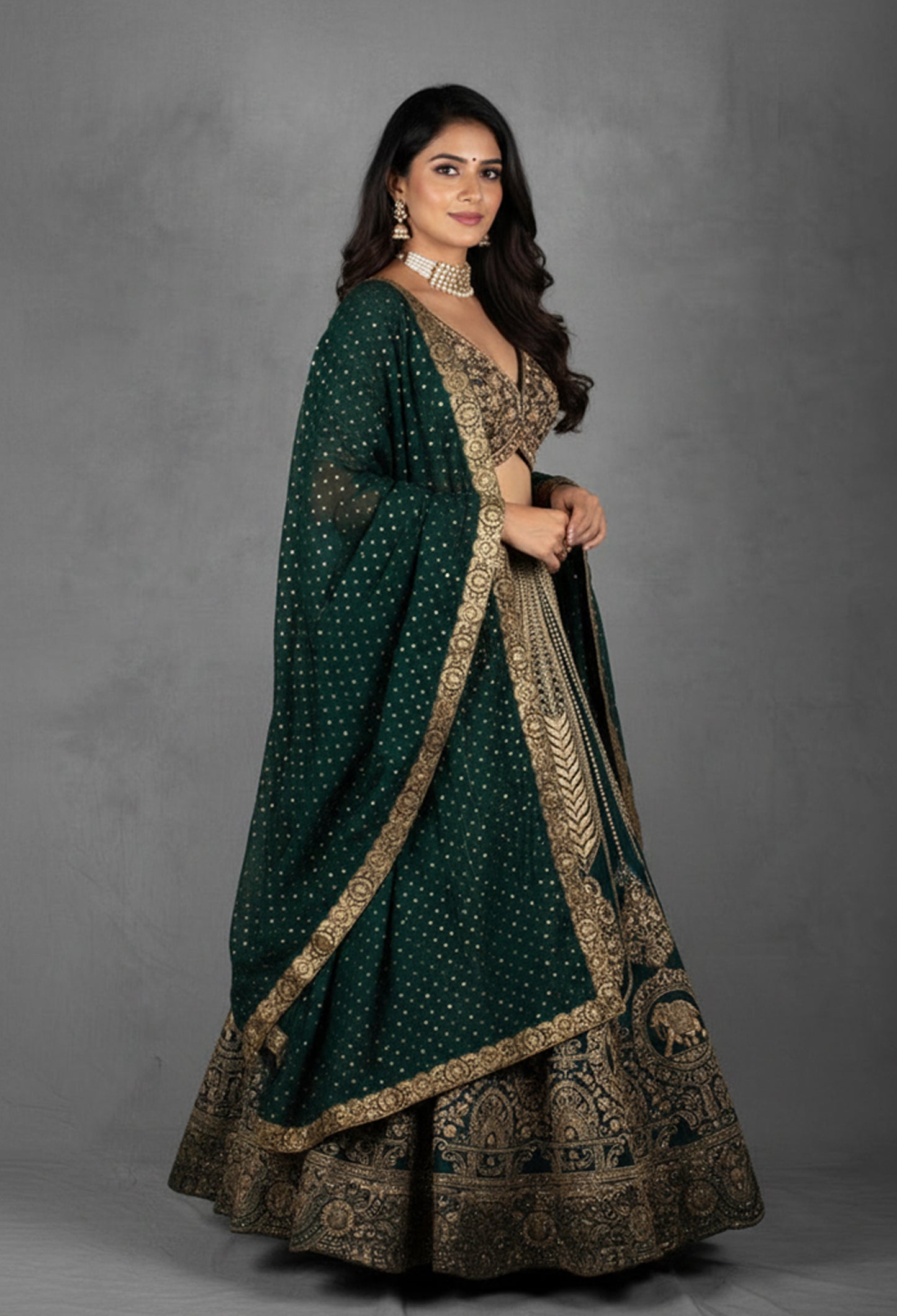 Emerald Green Heavy Embroidered Bridal Lehenga Set with Zari Work Blouse & Dupatta | Luxury Wedding Wear