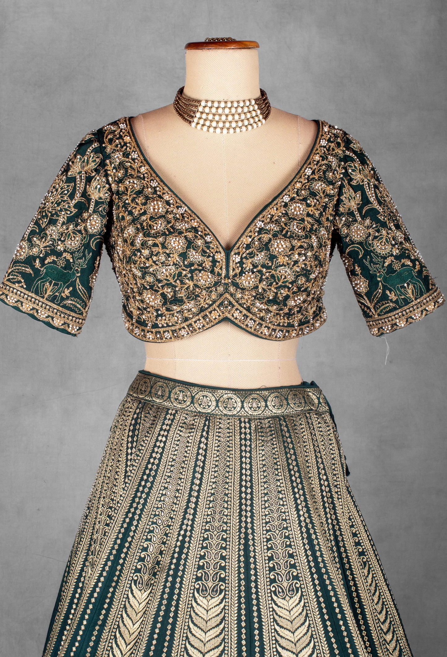 Emerald Green Heavy Embroidered Bridal Lehenga Set with Zari Work Blouse & Dupatta | Luxury Wedding Wear