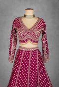 Wine Heavy Zari & Thread Embroidered Lehenga Set with Designer Crop Top & Dupatta