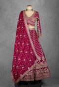 Wine Heavy Zari & Thread Embroidered Lehenga Set with Designer Crop Top & Dupatta
