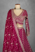 Wine Heavy Zari & Thread Embroidered Lehenga Set with Designer Crop Top & Dupatta