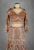 Bronze Gold Heavy Embroidered Bridal Lehenga Set with Designer Blouse & Net Dupatta | Luxury Wedding Wear