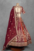 Multitone Maroon & Rust Heavy Embroidered Bridal Lehenga Set with Designer Blouse & Dupatta | Luxury Wedding Wear